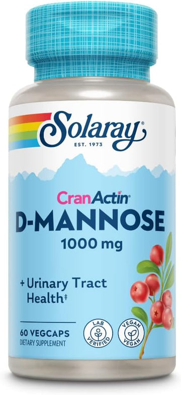 SOLARAY D-Mannose with CranActin Cranberry Supplement 400mg, Urinary Tract Health & Bladder Support Capsules with Vitamin C for Immune Function, Vegan, 60 Day Guarantee, 30 Servings, 60 VegCaps