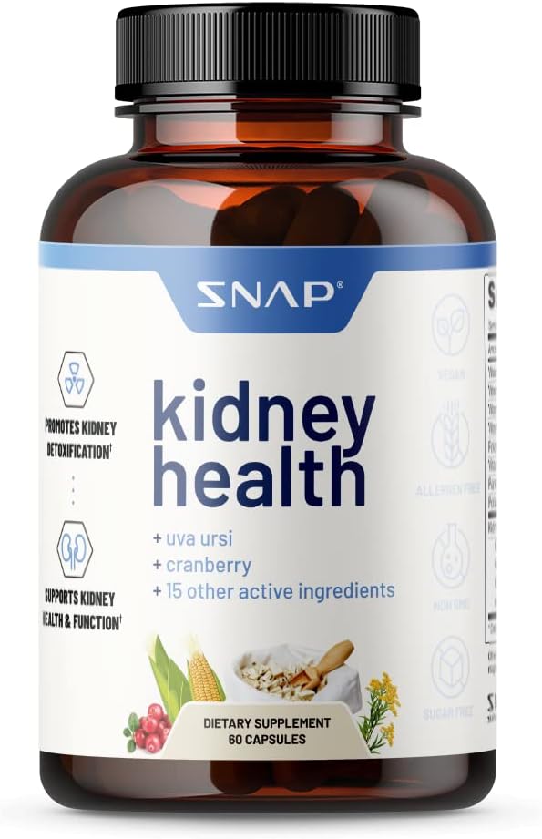 Snap Supplements Kidney Health Support, Natural Kidney Cleanse Detox & Repair Formula, 60 Capsules