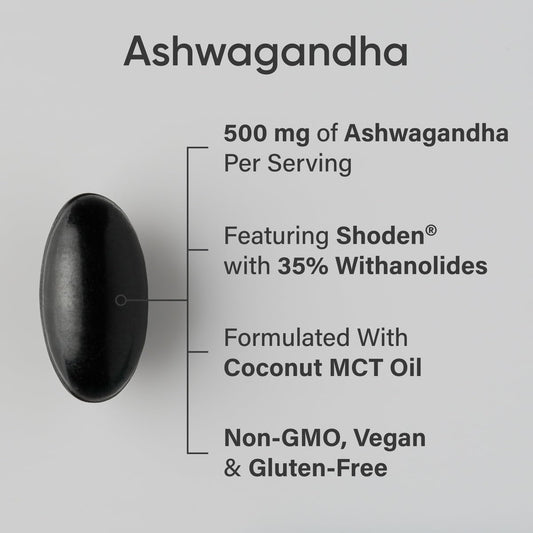 Sports Research® Ashwagandha Softgels with Coconut MCT Oil - Natural Adaptogen made with Shoden® Ashwa for Relaxation, Calm & Sleep Support - Gluten Free & Vegan Friendly - 60 Count