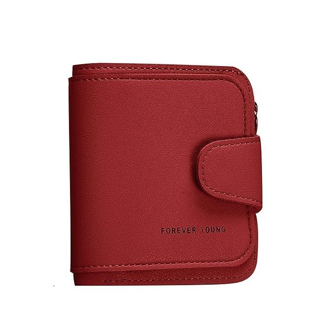 INFINIBYTE Small Women's Wallet PU Leather - Multi Fold Wallets Credit Card Holder Coin Purse Zipper Small Clutch Secure Card Case/Gift Wallet (RED)