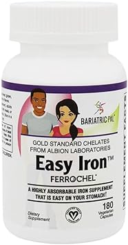 Easy Iron 25mg Capsules by BariatricPal - Highly Absorbable & Easy On Your Stomach! (180ct Bottle)