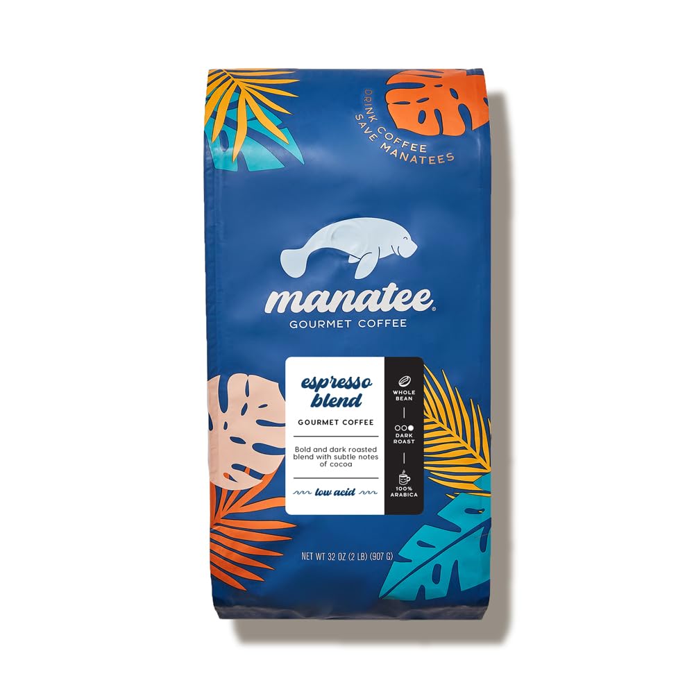 Manatee Gourmet Coffee, Espresso Bean, Dark Roast Whole Bean 2 Lb