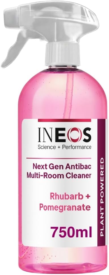 Ineos Next-Gen Cleaning Antibac Spray, 4.5L (750Ml X 6), Multi-Room, Plant Powered, Limescale + Grease Remover, Kills 99.9% Of Bacteria + Viruses, Rhubarb + Pomegranate, Packaging May Vary