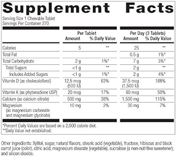 Bariatric Advantage Calcium Citrate Chewable 500mg with Vitamin D3 for Bariatric Surgery Patients Including Gastric Bypass and Sleeve Gastrectomy, Low Sugar - Wild Cherry Flavor, 270 Count