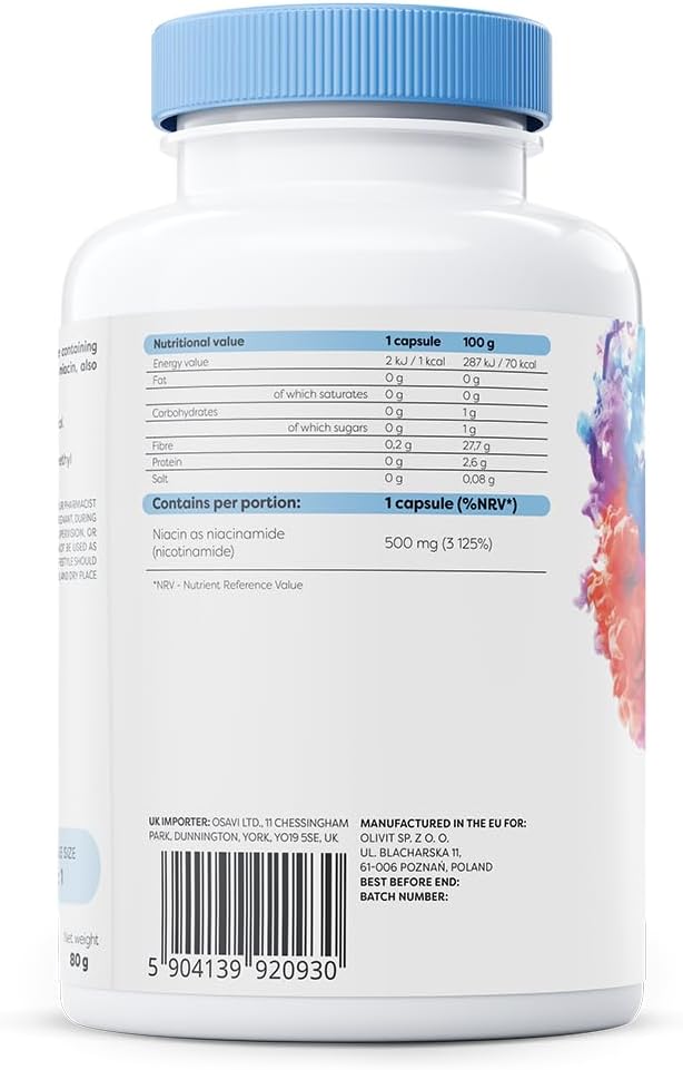 Osavi Niacinamide 500 Mg – 120 Vegan Capsules | Supports Nervous System & Psychological Function | Reduces Fatigue, Maintains Healthy Skin & Mucous Membranes | Contributes To Normal Energy Metabolism