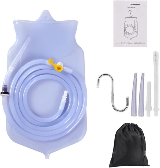 Reusable Silicone Enema Bag Kit-2L Coffee and Water Enema Cleansing 6.56ft Long Silicone Hose Anal Douche for Women and Men