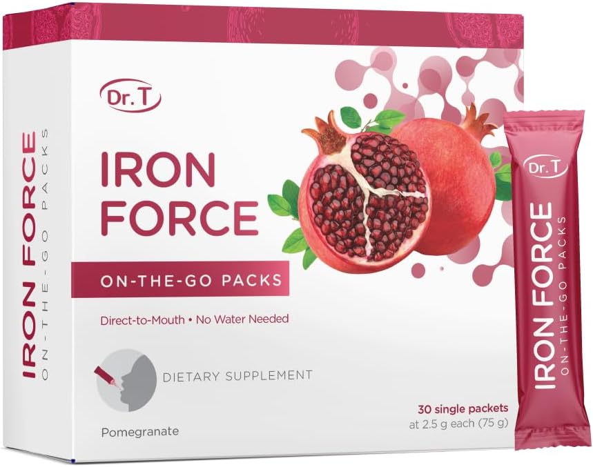 Dr. T On-The-Go Iron Force Packs – Direct-To-Mouth Powder – Boosts Red Blood Cell Production, Enhances Energy Levels, Promotes Optimal Oxygen Transport – 30 Convenient Single-Serve Packs