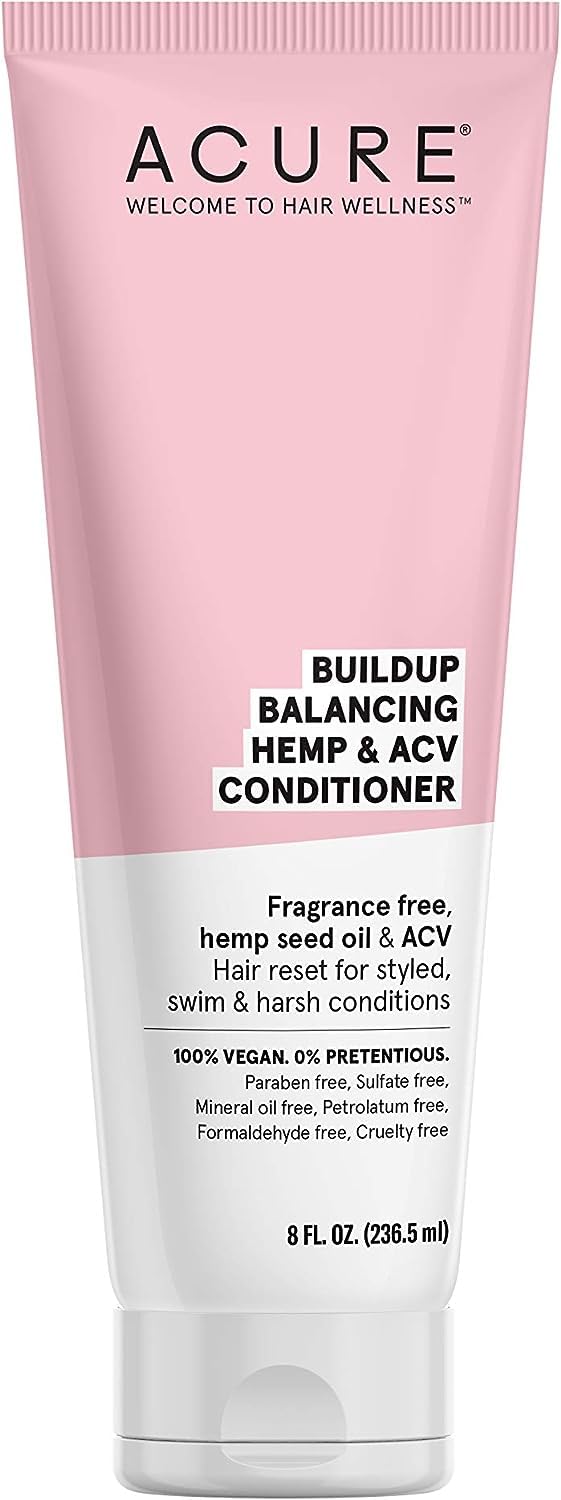 Acure Buildup Balancing Hemp & Apple Cider Vinegar Conditioner | 100% Vegan | Resets & Balances Hair for Styled, Swim & Harsh Conditions | Fragrance Free Formula | 8 Fl Oz : Beauty & Personal Care