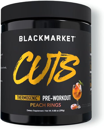Blackmarket Cuts Pre Workout - Flavored Energy Powdered Drink Mix For Men & Women, Great For Muscle Definition, Thermogenic, Creatine Free, (Peach Ring, 30 Servings)