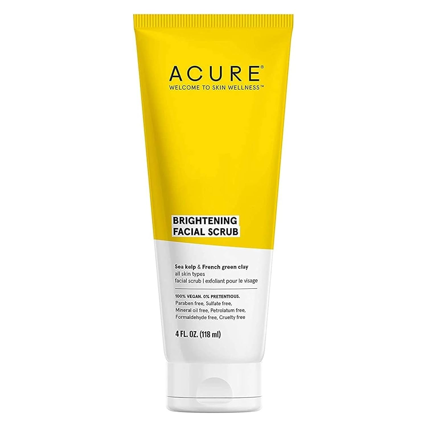 Acure Brightening Facial Scrub For A Youthful, Brighter, Radiant Complexion | With Sea Kelp & French Green Clay, 4 Fl Oz