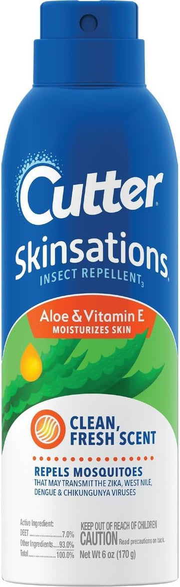 Cutter Skinsations Insect Repellent, Repels Mosquitos, Ticks, Gnats, Fleas, 7% Deet, 6 Fl Ounce (Aerosol Spray)