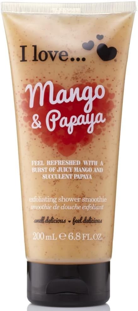 I Love Originals Mango and Papaya Shower Smoothie Enriched with Natural Almond Shell to Remove Impurities and Dead Cells Leaves Skin Feeling Cleansed Vegan Friendly 200ml : Amazon.co.uk: Beauty