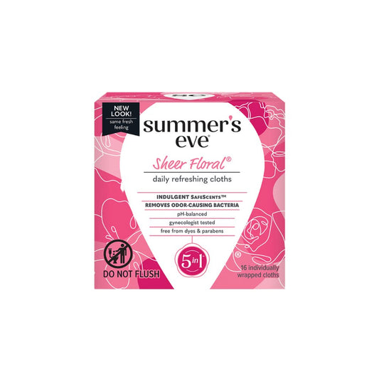 Summer's Eve Sheer Floral Daily Refreshing Feminine Wipes, Removes Odor, pH balanced, 16 count, (Pack of 5)