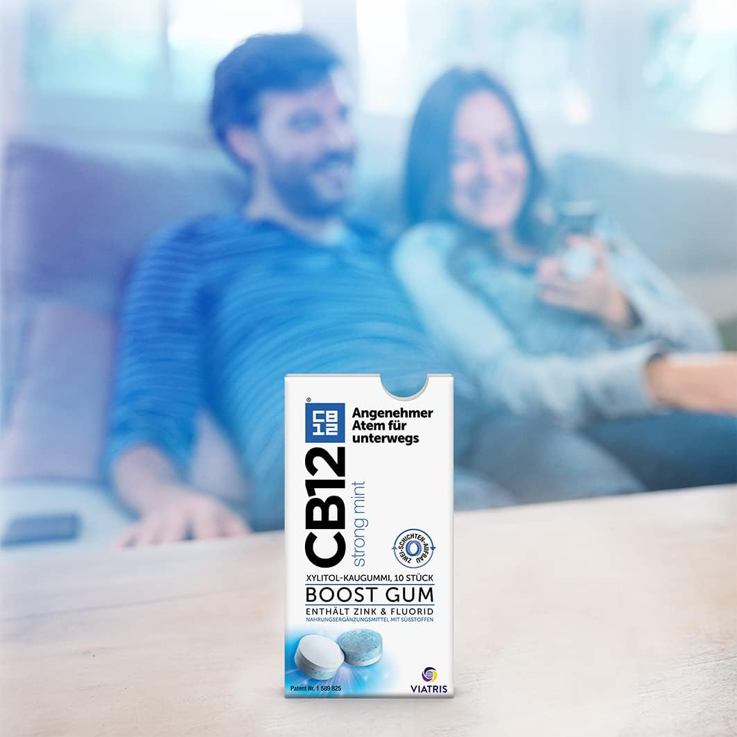 CB12 Boost Chewing Gum - Instant Freshness On The Go Prevents Bad Breath Sugar Free Fresh Mint Flavour - Pack of 10