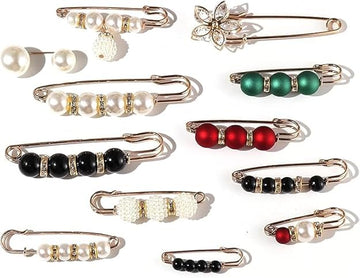 Fashion Pearl Brooch Set – Double Faux Pearl Safety Pins for Sweater Shawl Clip, Waist Pants Extender, Cardigan Pin Brooches (13/18/20 Pcs Sets)