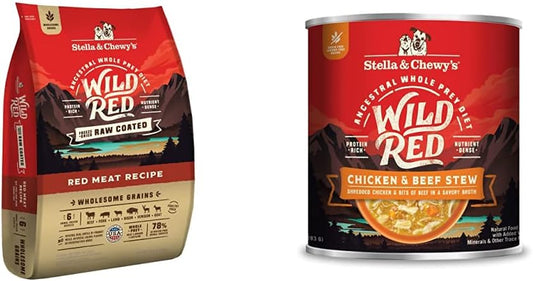Stella & Chewy's Wild Red Raw Coated Kibble Dry Dog Food Wholesome Grains Red Meat Recipe, 21lb Bag + Wild Red Chicken & Beef Stew Wet Dog Food, 10oz Cans (Pack of 6): Pet Supplies: Amazon.com