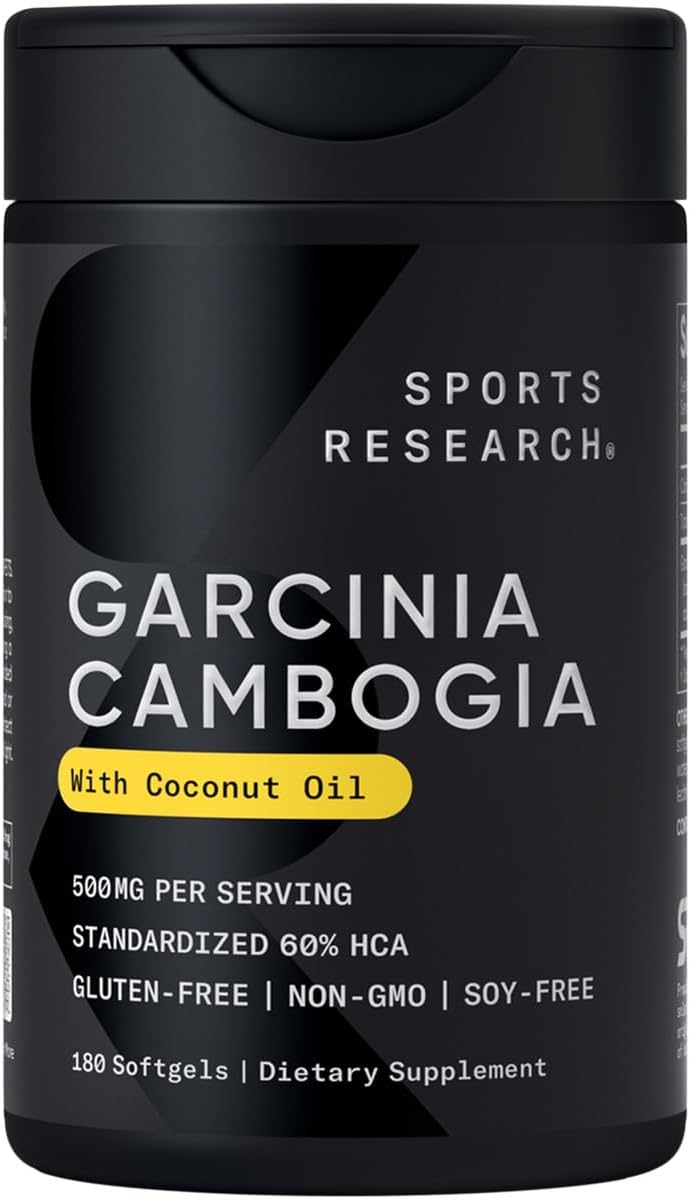 Sports Research Garcinia Cambogia Extract (60% Hca) With Extra Virgin Organic Coconut Oil | Non-Gmo, Soy & Gluten Free (180 Liquid Softgels)