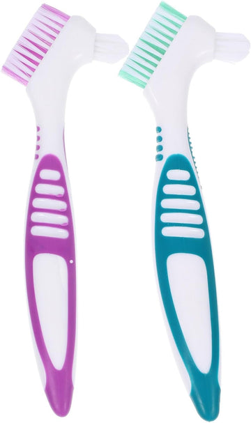 Wekadrin 2Pcs Denture Cleaning Brush Dual Headed Tooth Brush For Full And Partial Dentures Durable Material Easy To Use For Home Travel
