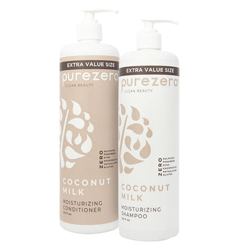 Purezero Coconut Milk Shampoo & Conditioner Set - 100% Vegan & Cruelty Free - Intense Hydration & Increase Shine - Zero Sulfates, Parabens, Dyes - Fight Dandruff & Frizz