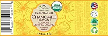 US Organic 100% Pure Chamomile (Roman) Essential Oil - USDA Certified Organic, Steam Distilled - W/Euro Dropper (More Size Variations Available) (5 ml)