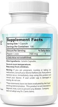 Dr. Clark Pepsin Supplement, 700Mg, 100 Gelatin Capsules