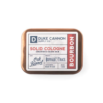 Duke Cannon Supply Co. Solid Cologne For Men Bourbon (Woodsy, Charred Oak Barrel Scent) - Concentrated Balm, Travel-Friendly Convenient Tin, 1.5 Oz