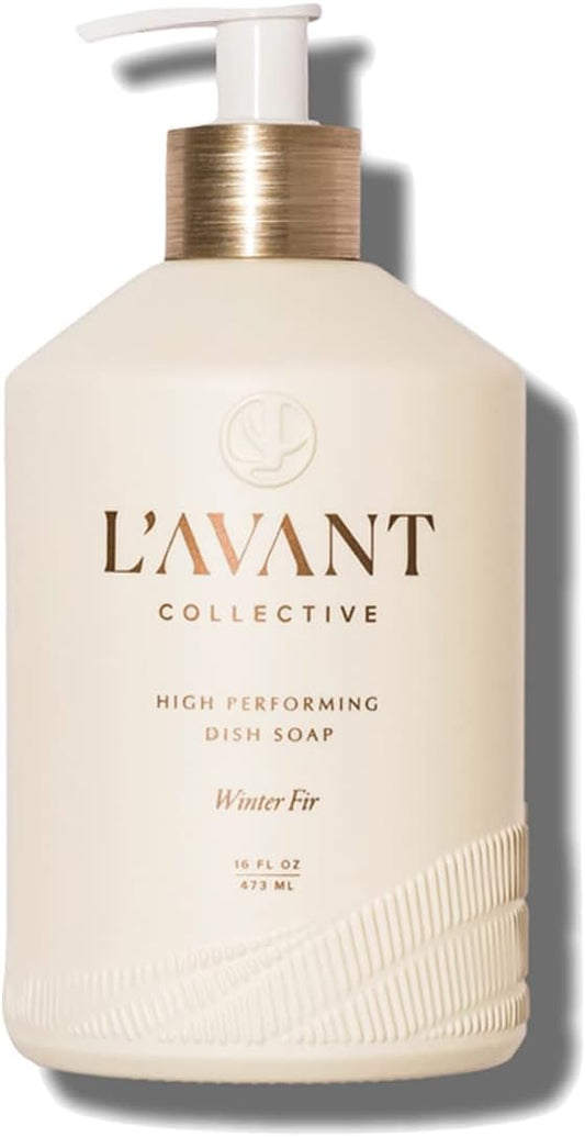 L'AVANT Collective High Performing Dish Soap | Plant-Based Ingredients & High Performing Formula | Winter Fir Scent | Notes of Cedar, Fir, Balsam, Sandalwood | Reusable Glass Bottle (16 Fl Oz)