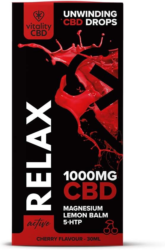 Vitality CBD Active Relax Drops with Lemon Balm, Magnesium, Griffonia Simplicifolia, 1000mg of CBD, Cherry Flavour, 30 ml, NO THC : Amazon.co.uk: Health & Personal Care