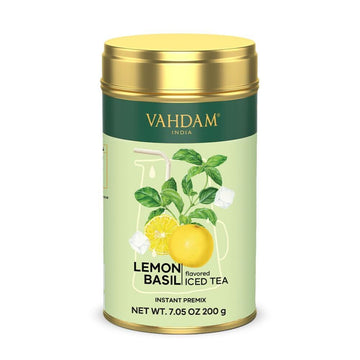 Lemon Basil Iced Tea Instant Premix (7Oz) 80 Servings | Lightly Sweetened Iced Tea | Zesty Lemon & Fresh Basil | Best For Mocktails & Cocktails | Packed In Tin Caddy | Vahdam