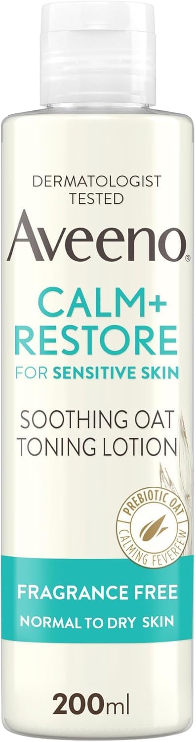Aveeno Face Calm+Restore Soothing Oat Toning Lotion (1 X 200Ml), Fragrance-Free Face Care With Prebiotic Oat & Calming Feverfew, Leaves Skin Ultra Refreshed, Suitable For Sensitive Skin