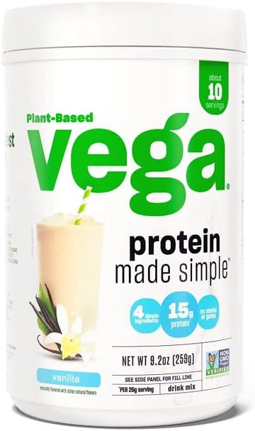 Vega Protein Made Simple Protein Powder, Vanilla - Stevia Free, Vegan, Plant Based, Healthy, Gluten Free, Pea Protein For Women And Men, 9.2 Oz (Packaging May Vary)