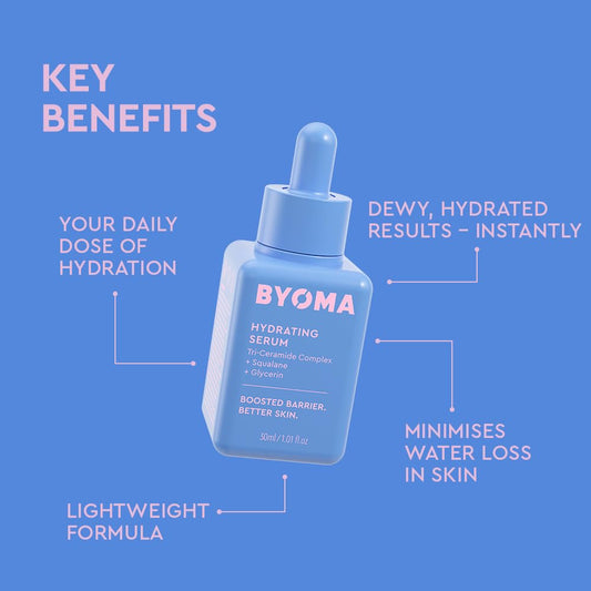 Byoma Hydrating Serum - Moisturizing Facial Serum With Squalane, Glycerin & Ceramides - Hydrating For Glowing, Dewy Skin - 1.01 Fl. Oz