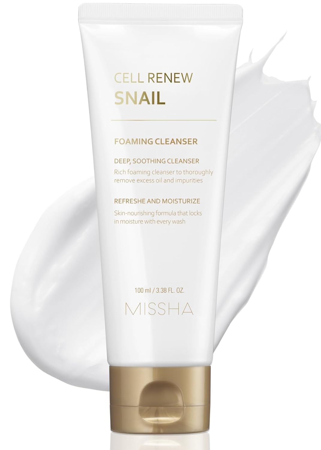 Missha Cell Renew Snail Foaming Cleanser 3.38 Fl Oz - Korean Skin Care Face Wash With Snail Secretion Filtrate, Deep Cleansing, Hydration Boost, Skin Elasticity, Creamy Texture, Moisture Lock