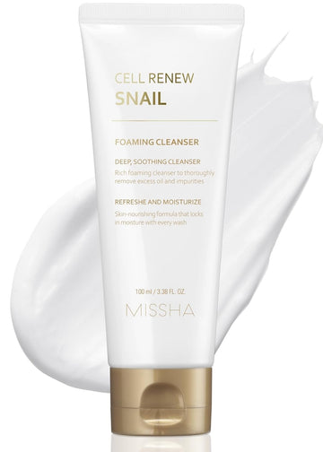 Missha Cell Renew Snail Foaming Cleanser 3.38 Fl Oz - Korean Skin Care Face Wash With Snail Secretion Filtrate, Deep Cleansing, Hydration Boost, Skin Elasticity, Creamy Texture, Moisture Lock