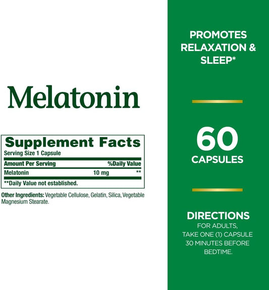 Nature'S Bounty Melatonin, 100% Drug-Free Sleep Aid, Dietary Supplement, 10 Mg, 60 Count