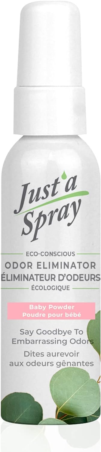 Just a Spray Odor Eliminator - Versatile and Convenient Formula - Greatly Reduces Unwanted Smells - Effortlessly Neutralizes Odors - Safe for People and Pets - Baby Powder for Kids - 1.85 oz