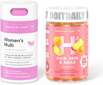 Health By Habit Glow Up Kit - Women's Multi Supplement (60 Capsules) & Hair, Skin and Nails Supplement (60 Gummies)