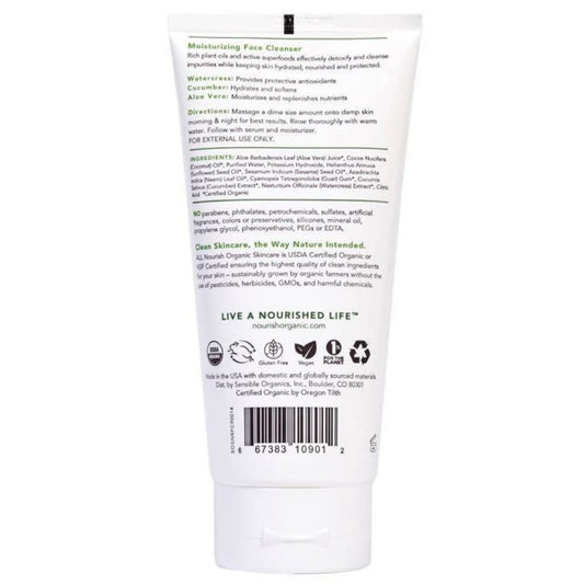 Nourish Organic Moisturizing Face Cleanser For All Skin Types, Watercress + Cucumber Face Wash, Fragrance-Free (6 Oz) + Washable Cotton Round