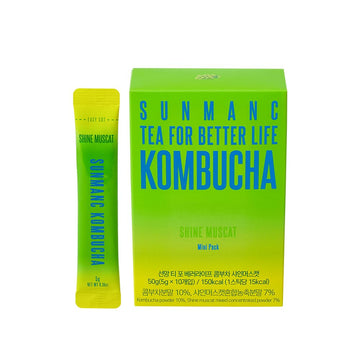 Sunmanc Kombucha 10 Packets, Sparkling Probiotic Fermented Drink, Convenient Powdered Drink Mix, Tea Powder, Low Calories, Sugar 0G, Low Caffeine (Shine Muscat)