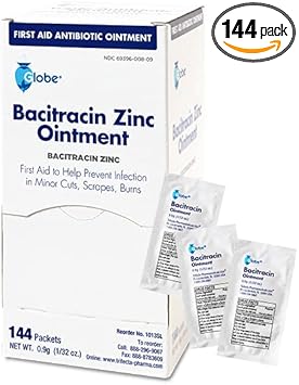 Globe (144 Packets Bacitracin Antibiotic Zinc Ointment 0.9G Packet. First Aid To Prevent And Heal Infections For Minor Cuts, Scrapes And Burns