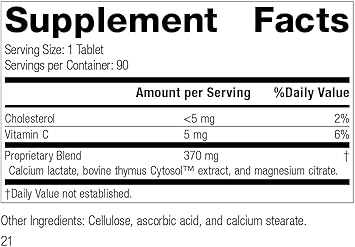 Standard Process Thymex - Whole Food Cholesterol, Thymus Supplement And Immune Support Supplement With Vitamin C, Magnesium Citrate, And Calcium Lactate - Gluten Free - 90 Tablets