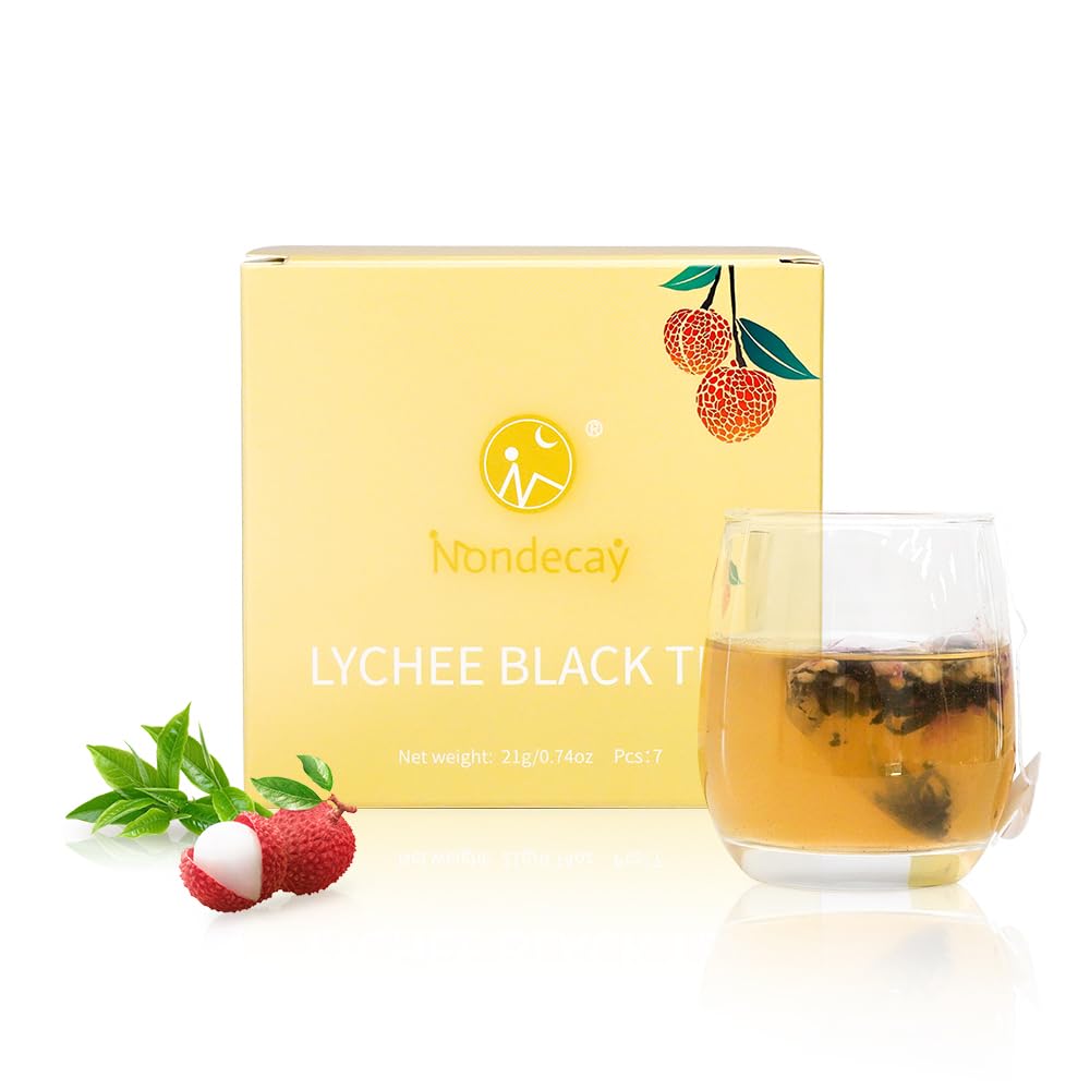 Lychee Black Tea|Nondecay Tea Sampler With 7 Pyramid Tea Infuser Bags - Fruit, Herb And Flower Tea For Cold Brew & Hot Brew, Birthday, Hostess And Co-Worker Fall Gifts