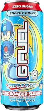 G Fuel Blue Bomber Slushee - Icy Blue Raspberry Slush Energy Drink Inspired By Mega Man, 16 Oz Can, 12-Pack Case