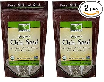 Now Foods, Organic Black Chia Seeds, Non-Gmo, Source Of Healthy Fatty Acids And Fiber, 12-Ounce (Packaging May Vary) (Pack Of 2)