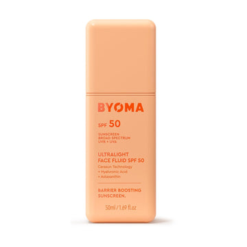 Byoma Spf 50 Face Fluid - Ultra-Lightweight Facial Sunscreen For All Skin Tones - Luminous Glow, No White Cast - Spf Moisturizer Strengthens Skin Barrier - 1.69 Fl.Oz