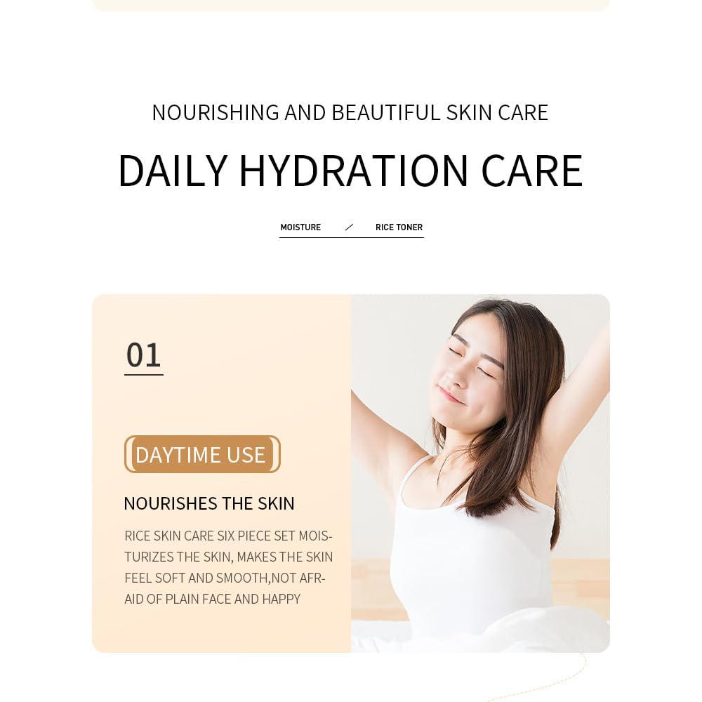Bioaqua Rice Raw Pulp Rejuvenating Moisturizing Face Cream Cleanser Toner Lotion Eye Cream Ha Essence 6Pcs Suit Skin Care Gift Box : Beauty & Personal Care
