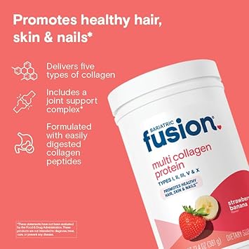 Bariatric Fusion Unflavored Multi Collagen Protein Powder | Hydrolyzed Collagen Peptides Powder Plus Joint Support Complex Of Msm And Glucosamine | Type 2 | Dairy, Gluten & Soy Free | 30 Servings