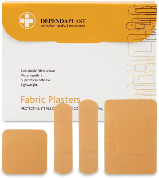 Dependaplast Fabric Plasters - Latex-Free, Washproof, Extra Flexible, Low-Allergy Adhesive, Lightweight Stretch - Assorted Box of 100 : Amazon.co.uk: Health & Personal Care