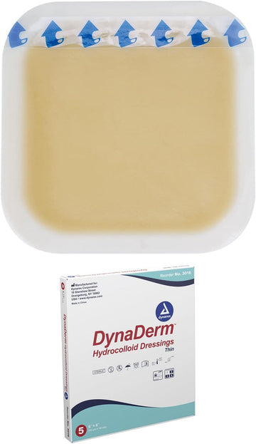 Dynarex Dynaderm Hydrocolloid Dressings, Sterile Moist Bandages Used For All Kinds Of Wounds, 6" X 6", Thin & Latex-Free, Peel-Down Patches - 1 Box Of 5 Dressings