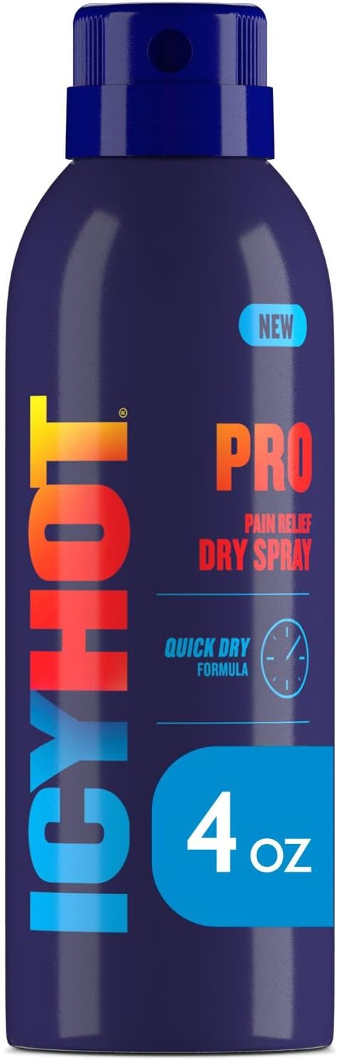 Icy Hot Pro Pain Relief Dry Spray 4-Oz. Bottle, Quick Drying Formula With Menthol & Camphor